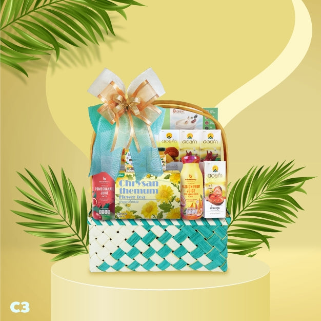 2026 - C3 กระเช้าพาสเทล 13 นิ้ว- กระเช้าปีใหม่ ของขวัญสุขภาพ